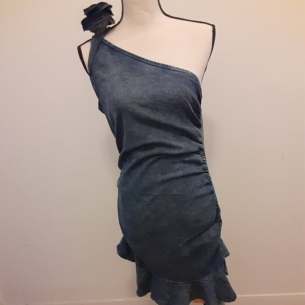 Sheinbae (XL) Sleeveless Blue Denim Dress w/Side Zipper/Ties At Bottom Left Side